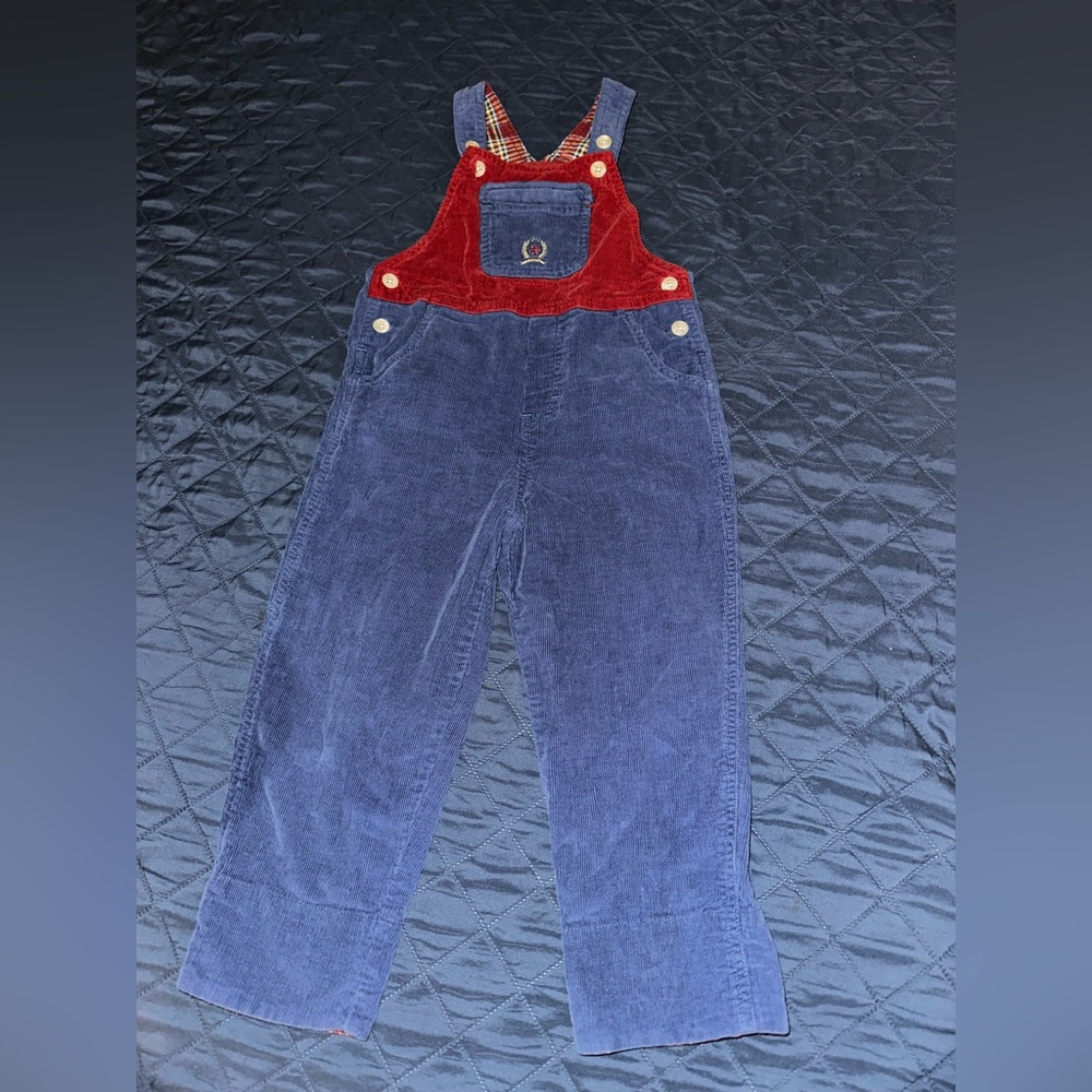 Tommy Hilfiger Blue Denim Overalls with Red & White Logo